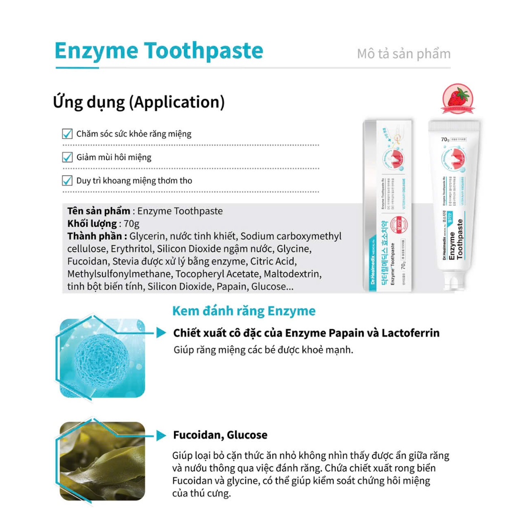 Kem đánh răng cho chó mèo Dr.Healmedix Medical Enzyme Toothpaste vị dâu 70g