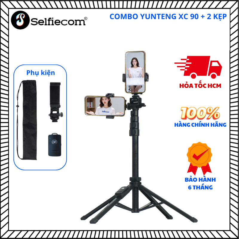 Gậy Chụp Ảnh Selfie 4 Chân Yunteng XC 90 - Bản 2 Kẹp