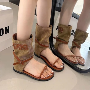 Dép Sandal Cổ Cao Xỏ Ngón Mẫu La Mã Cổ Điển Chất Da Lộn 2025