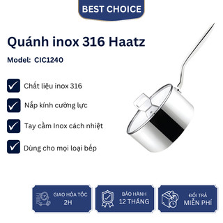 Quánh inox 316 Haatz CIC1240 đúc nguyên khối đáy từ 3 lớp nắp kính cường lực, dùng cho mọi gian bếp