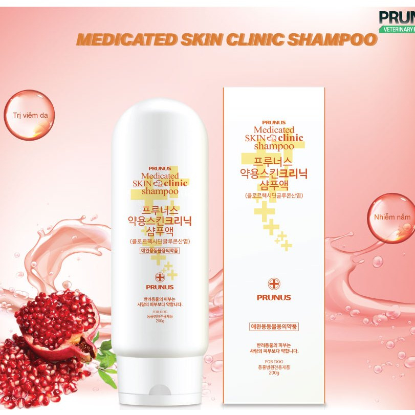 [200ml] Sữa Tắm Hàn Quốc PRUNUS MEDICATED SKIN CLINIC hỗ trợ viêm da,viêm bã nhờn cho chó mèo