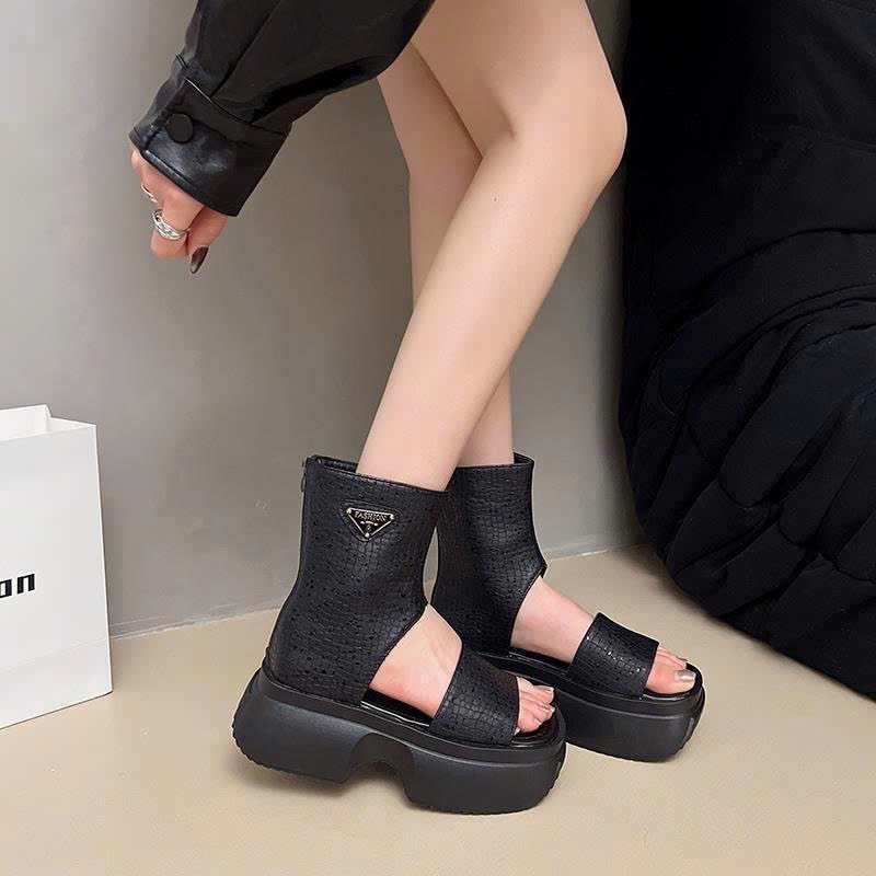 (Sẵn đen 37) Giày Sandal Quai Hậu Cổ Cao Đế Dày Cá Tính Đi Học Đi Chơi