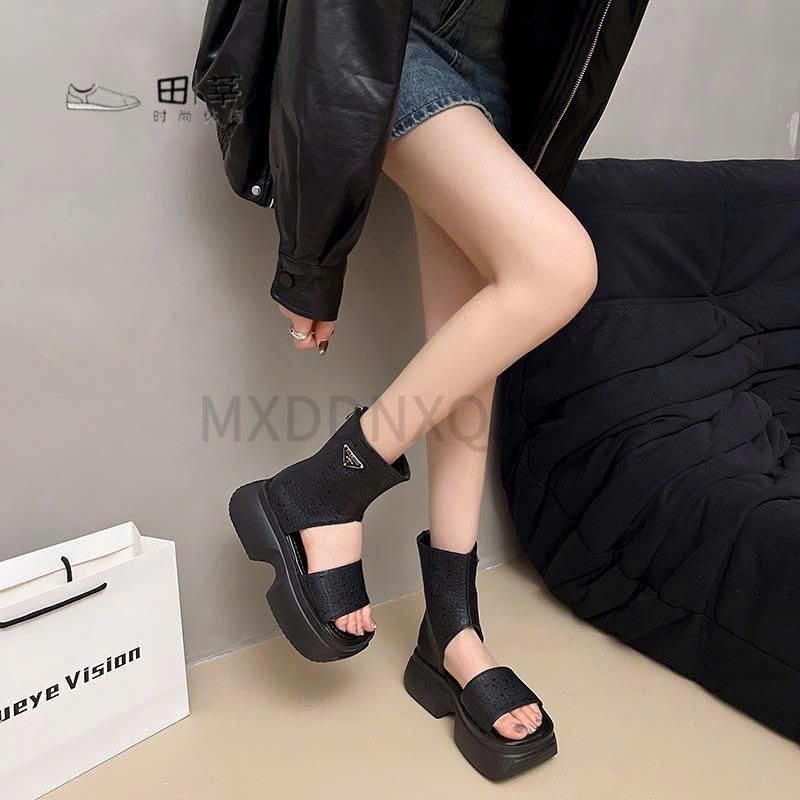 (Sẵn đen 37) Giày Sandal Quai Hậu Cổ Cao Đế Dày Cá Tính Đi Học Đi Chơi