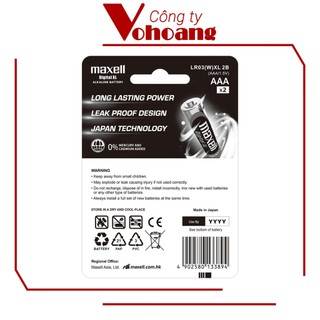 Vỉ 2 Pin đũa AAA Maxell made in Japan Alkaline chính hãng chống chảy dung lượng cao