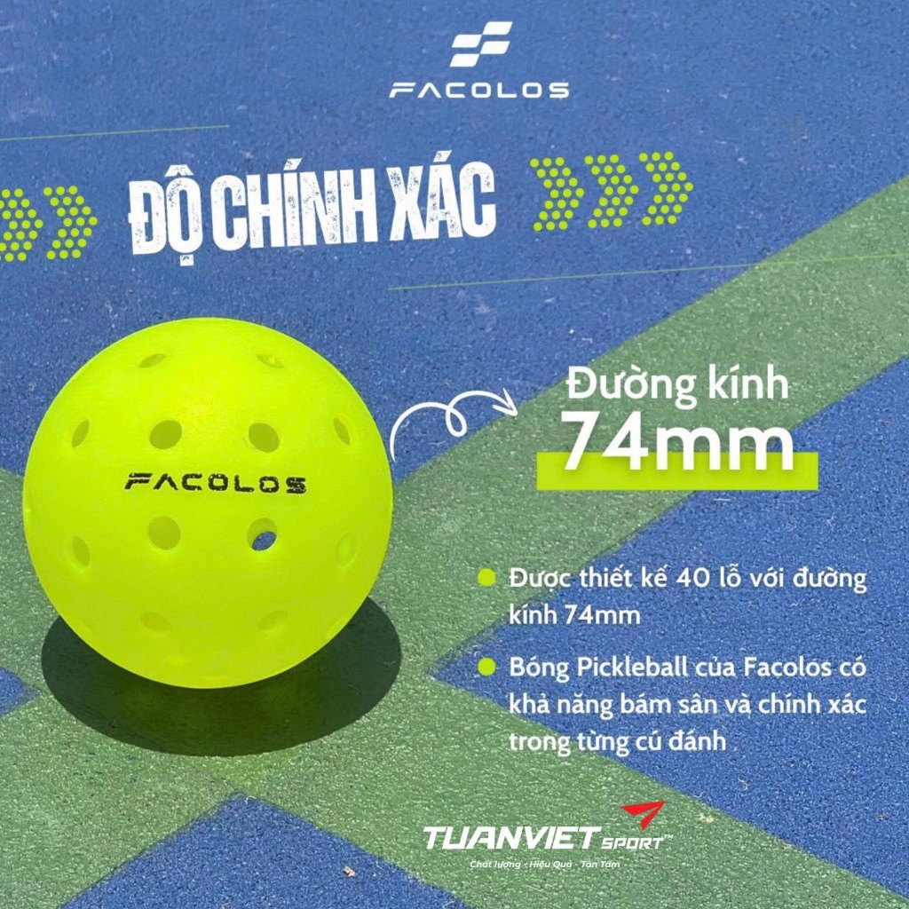 Bóng Thi Đấu Pickleball Facolos F-Pro 40 lỗ chính hãng, đạt chuẩn USAPA kicsk thước 74mm
