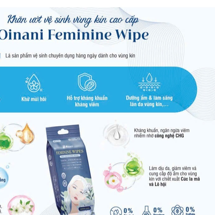 [ HÀNG CAO CẤP ]Combo 2 Bịch Khăn Ướt Vệ Sinh Phụ Nữ Oinani, Làm Sạch Vùng Kín Dịu Nhẹ, Kháng Khuẩn