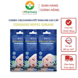 Combo 3 Bịch Khăn Ướt Vệ Sinh Phụ Nữ Oinani, Làm Sạch Vùng Kín Dịu Nhẹ, Kháng Khuẩn