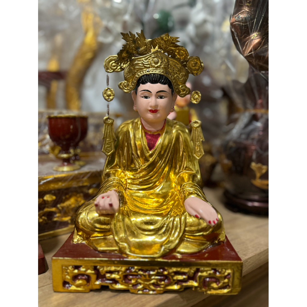 Tượng Phật tam tòa thánh mẫu gỗ mít size nhỏ