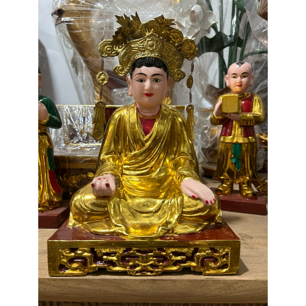 Tượng Phật tam tòa thánh mẫu gỗ mít size nhỏ