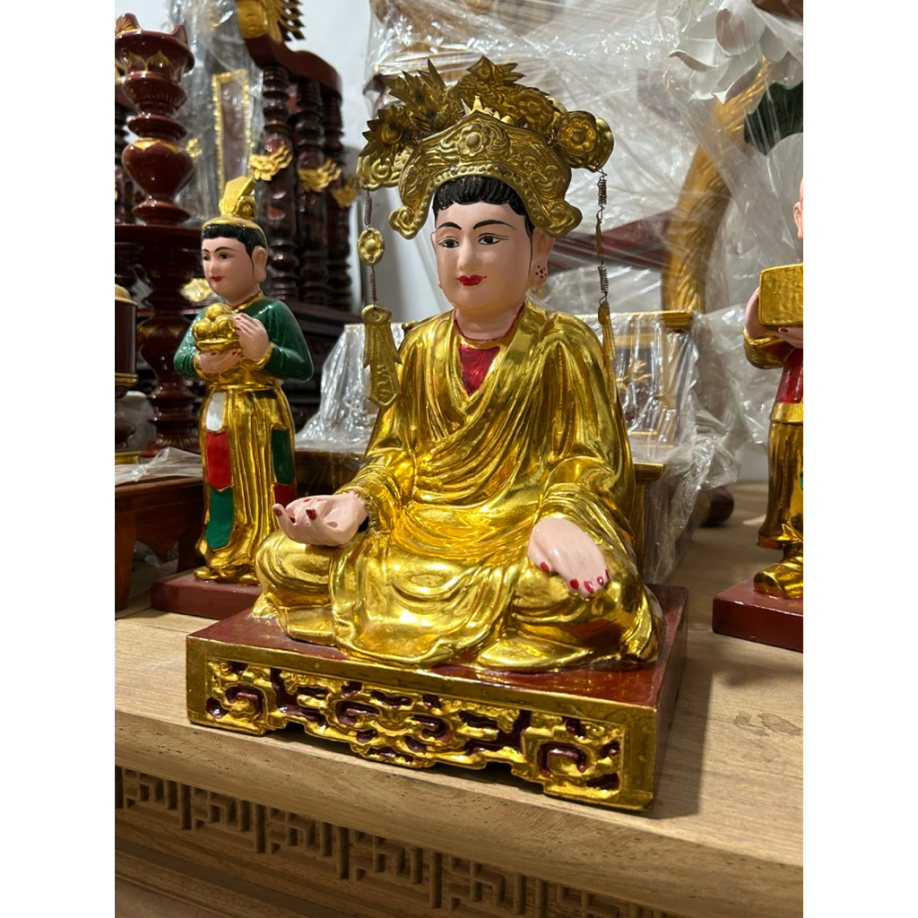 Tượng Phật tam tòa thánh mẫu gỗ mít size nhỏ