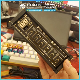 Công tắc tổng cắm HUB 6 cổng USB điều khiển độc lập mạ vang retro cấp nguồn 5V cho thiết bị tối ưu không gian gọn gàng