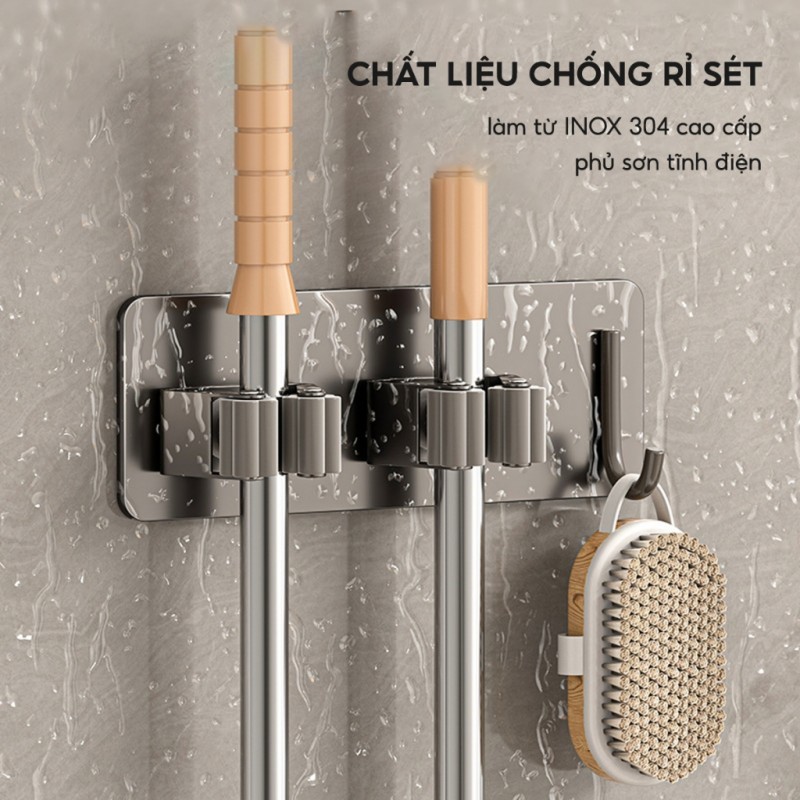 Móc Treo Kẹp Chổi INOX 304 mới, Móc Dán Tường Siêu Chắc Thiết Kế Hiện Đại