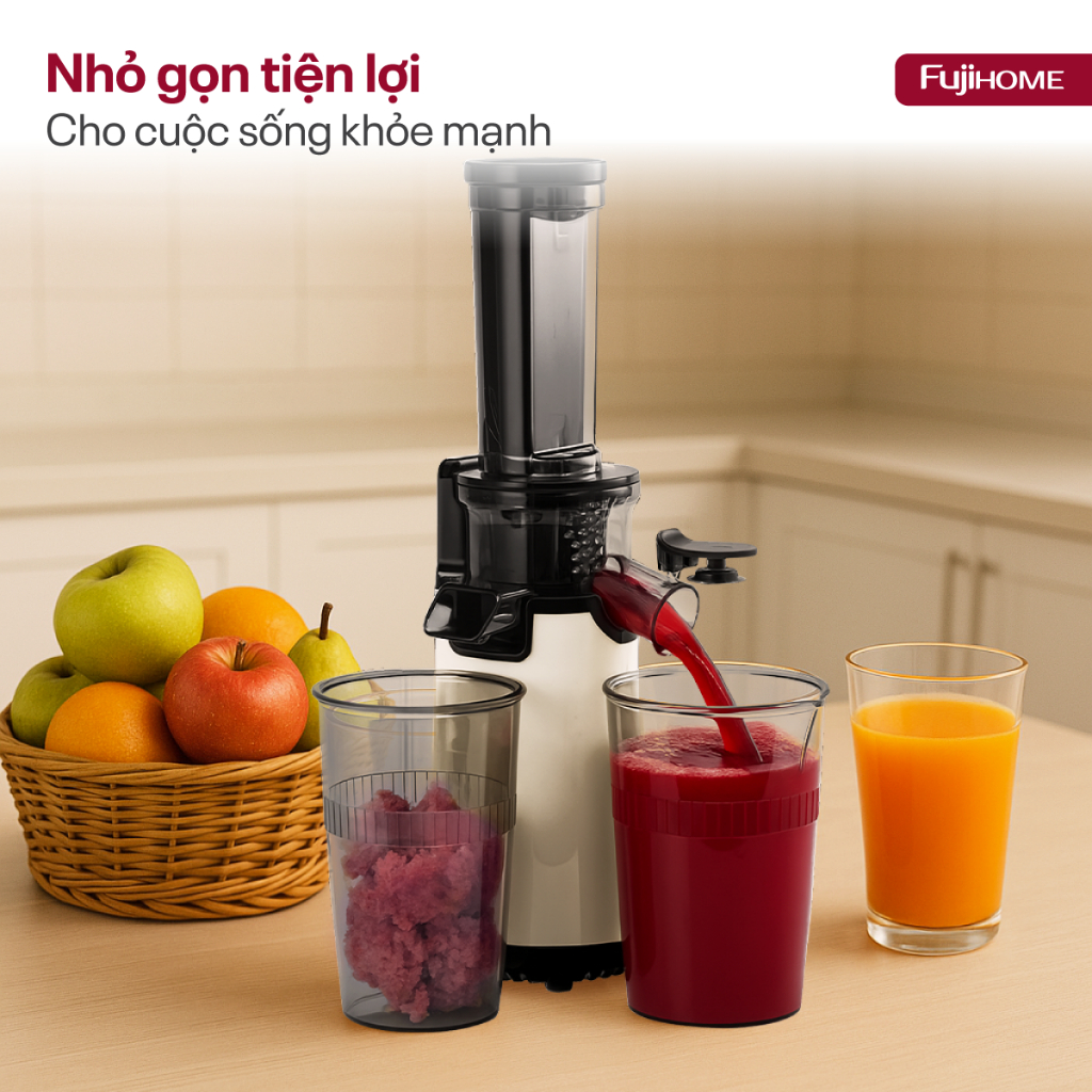 Máy ép chậm mini Nhập Khẩu FUJIHOME SJ06, ép kiệt không cặn, Máy ép trái cây ép sạch bã, tiết kiệm diện tích