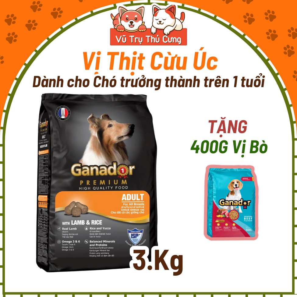 3Kg Tặng 400g -Hạt cho chó trưởng thành Ganador Adult Vị Cừu Gạo