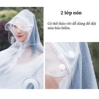 Áo Mưa Trong Suốt 2 Mũ Có Kính Che Mặt Cánh Dơi Đi Xe Máy PVC Cao Cấp - Không Che Đèn Xe