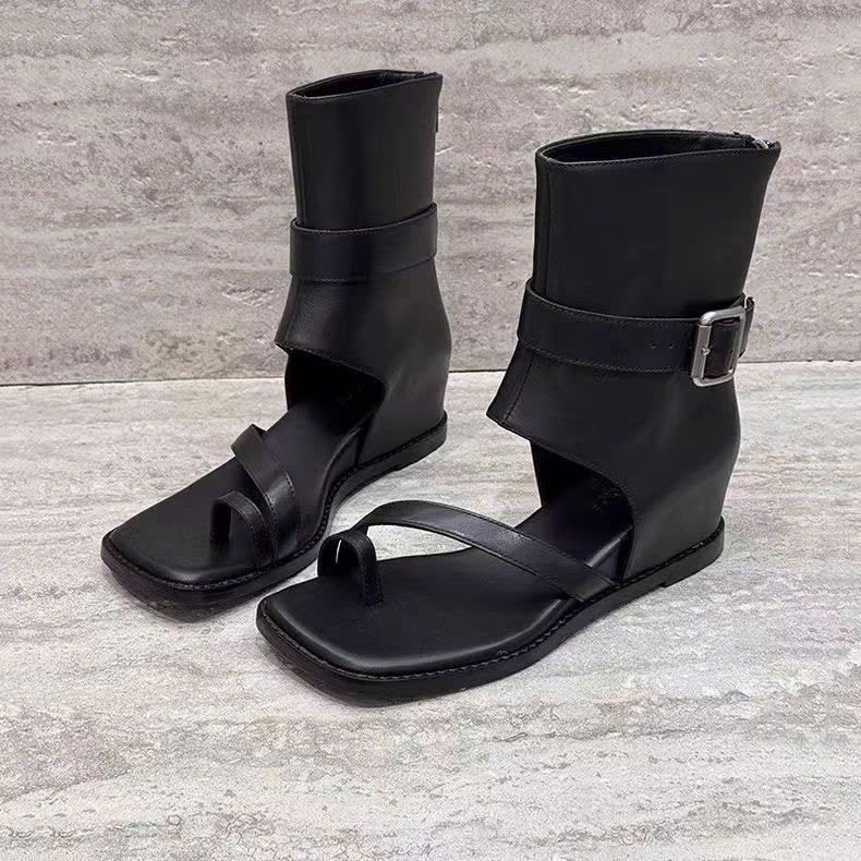 (Sẵn đen 38, nâu 37) Dép Sandal Đế Xuồng La Mã Chất Da Thật Sang Chảnh Cho Phái Nữ