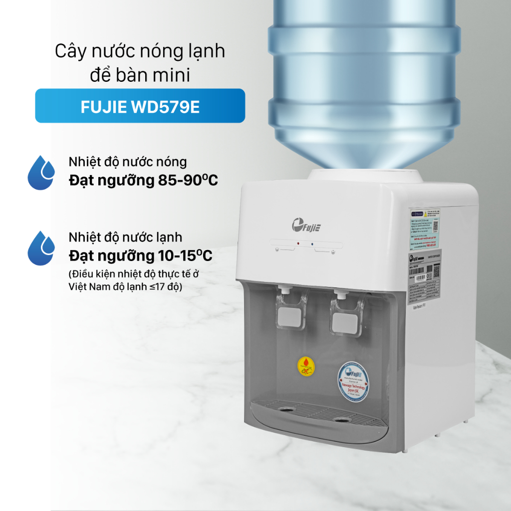 Cây nước nóng lạnh nhỏ gọn 2 vòi để bàn FujiE WD579E, Máy nước lọc đa chức năng làm lạnh chip dày dặn tinh tế