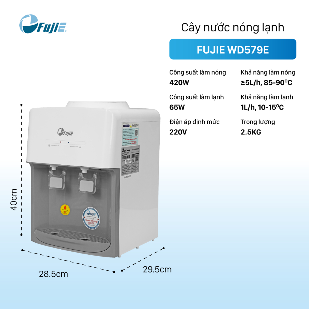 Cây nước nóng lạnh nhỏ gọn 2 vòi để bàn FujiE WD579E, Máy nước lọc đa chức năng làm lạnh chip dày dặn tinh tế