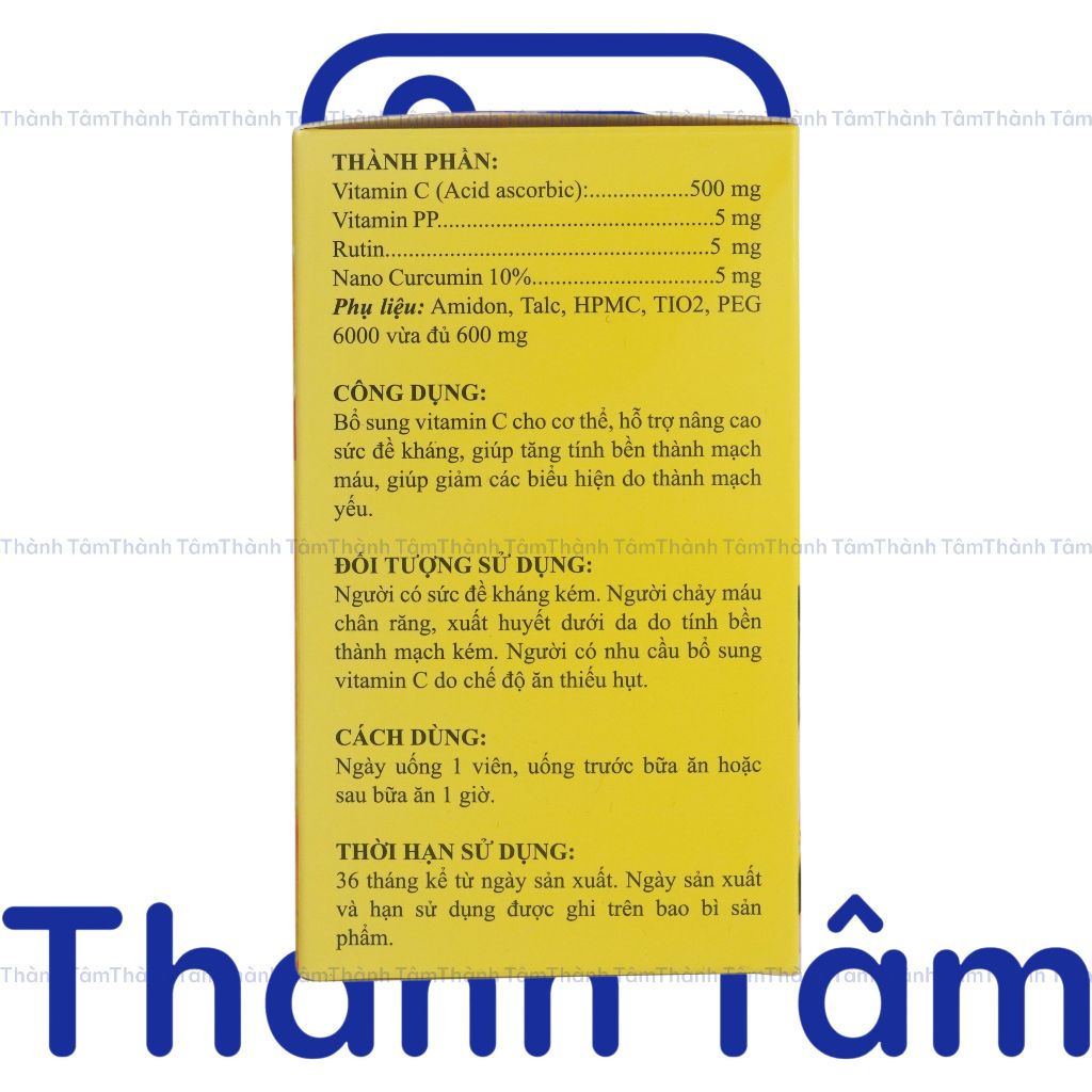 (Chai) Viên uống VITAMIN C 500 100V tăng sức đề kháng, giảm chảy máu chân răng do thành mạch yếu