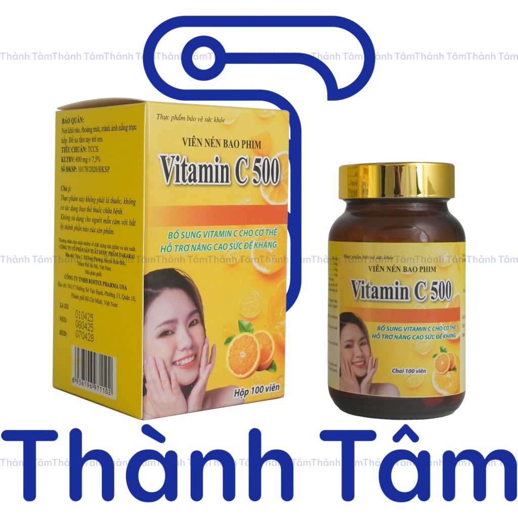 (Chai) Viên uống VITAMIN C 500 100V tăng sức đề kháng, giảm chảy máu chân răng do thành mạch yếu