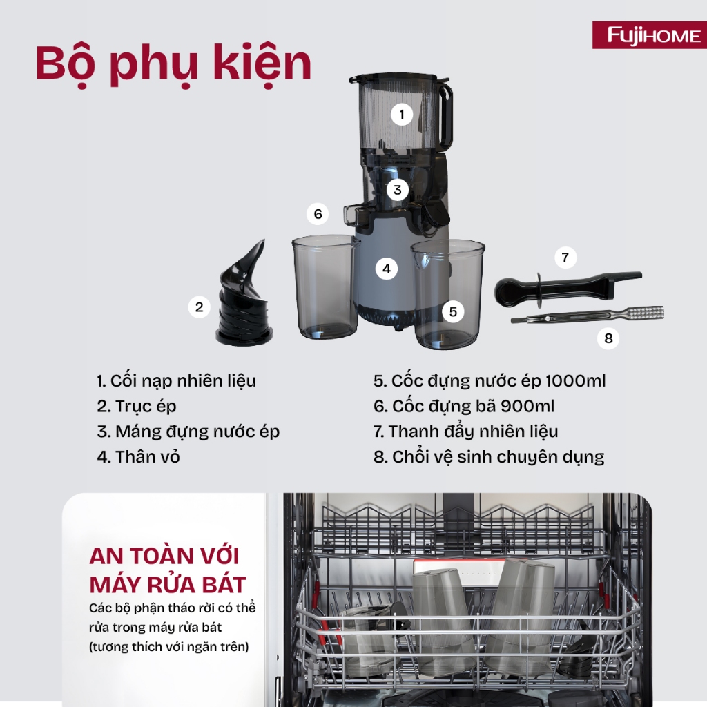 Máy ép chậm ép nguyên quả SJ16 FUJIHOME Nhập Khẩu, Máy ép nguyên trái giữ vitamin trong trái cây