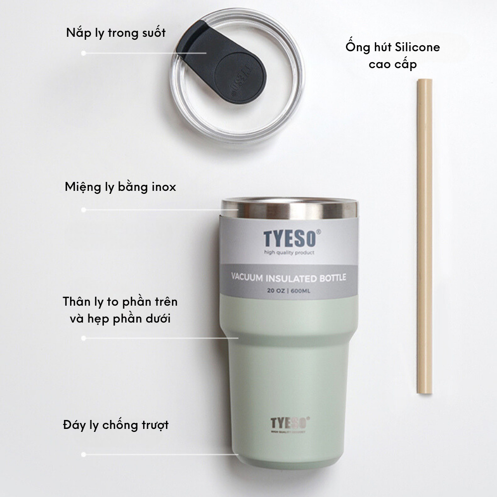 Ly giữ nhiệt khắc tên Tyeso 600ML, chất liệu inox 304 cao cấp, giữ nhiệt nóng lạnh 12H | TS-8726C