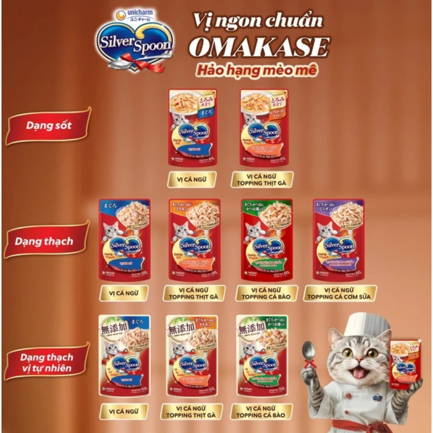 Pate Cho Mèo Silver Spoon 60gram - Thức Ăn Ướt Cho Mèo Silver Spoon- Sốt Mèo Dạng Sốt, Thạch