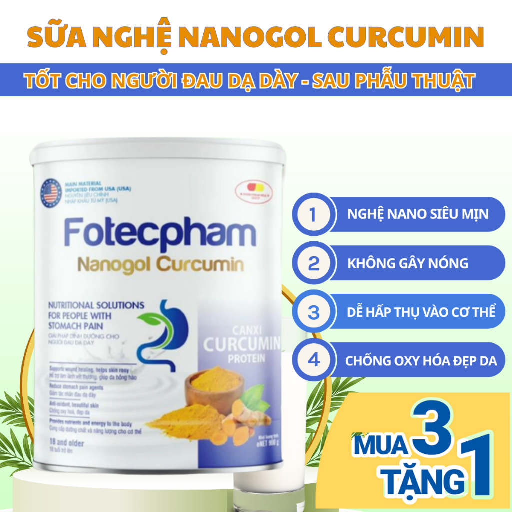 Sữa Nghệ Fotecpham Nanogol Curcumin hỗ trợ cải thiện các vấn đề dạ dày Japa Kids 400G