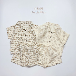 Bộ đồ mùa hè cho bé BATALA KIDS, SET QUẦN ÁO HỌA TIẾT NÂU BE 2 màu kiểu dễ thương Hàn Quốc cho bé trai bé gái thoáng mát