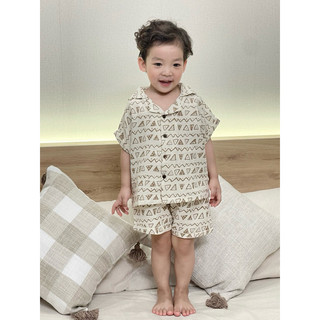 Bộ đồ mùa hè cho bé BATALA KIDS, SET QUẦN ÁO HỌA TIẾT NÂU BE 2 màu kiểu dễ thương Hàn Quốc cho bé trai bé gái thoáng mát