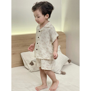 Bộ đồ mùa hè cho bé BATALA KIDS, SET QUẦN ÁO HỌA TIẾT NÂU BE 2 màu kiểu dễ thương Hàn Quốc cho bé trai bé gái thoáng mát