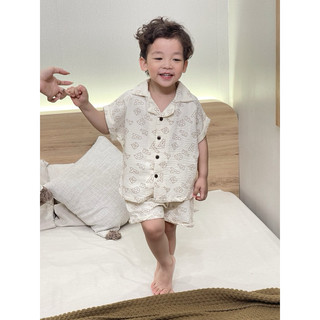 Bộ đồ mùa hè cho bé BATALA KIDS, SET QUẦN ÁO HỌA TIẾT NÂU BE 2 màu kiểu dễ thương Hàn Quốc cho bé trai bé gái thoáng mát