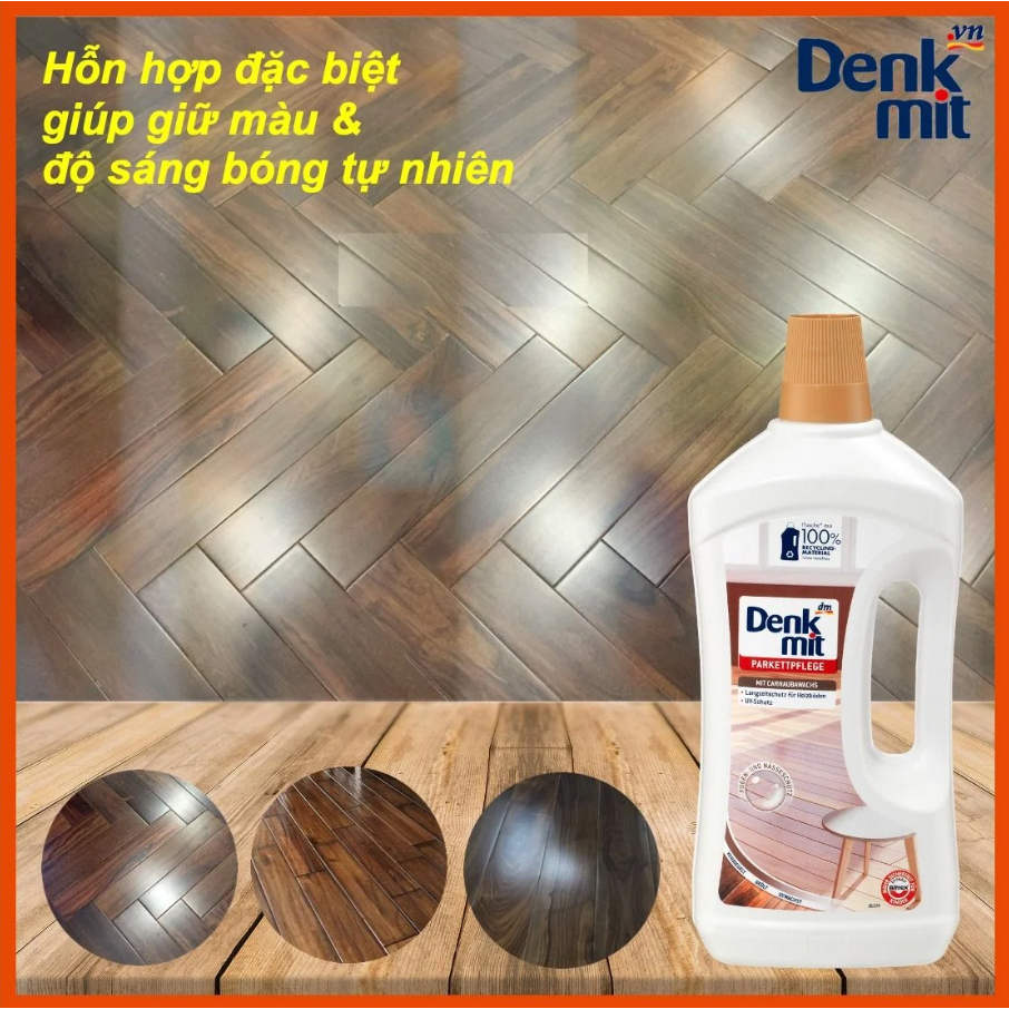 Nước Lau Sàn Gỗ Domol Parkett Bodenpflege 1L giúp giữ màu và bóng gỗ, chống mọt và bám vân gỗ