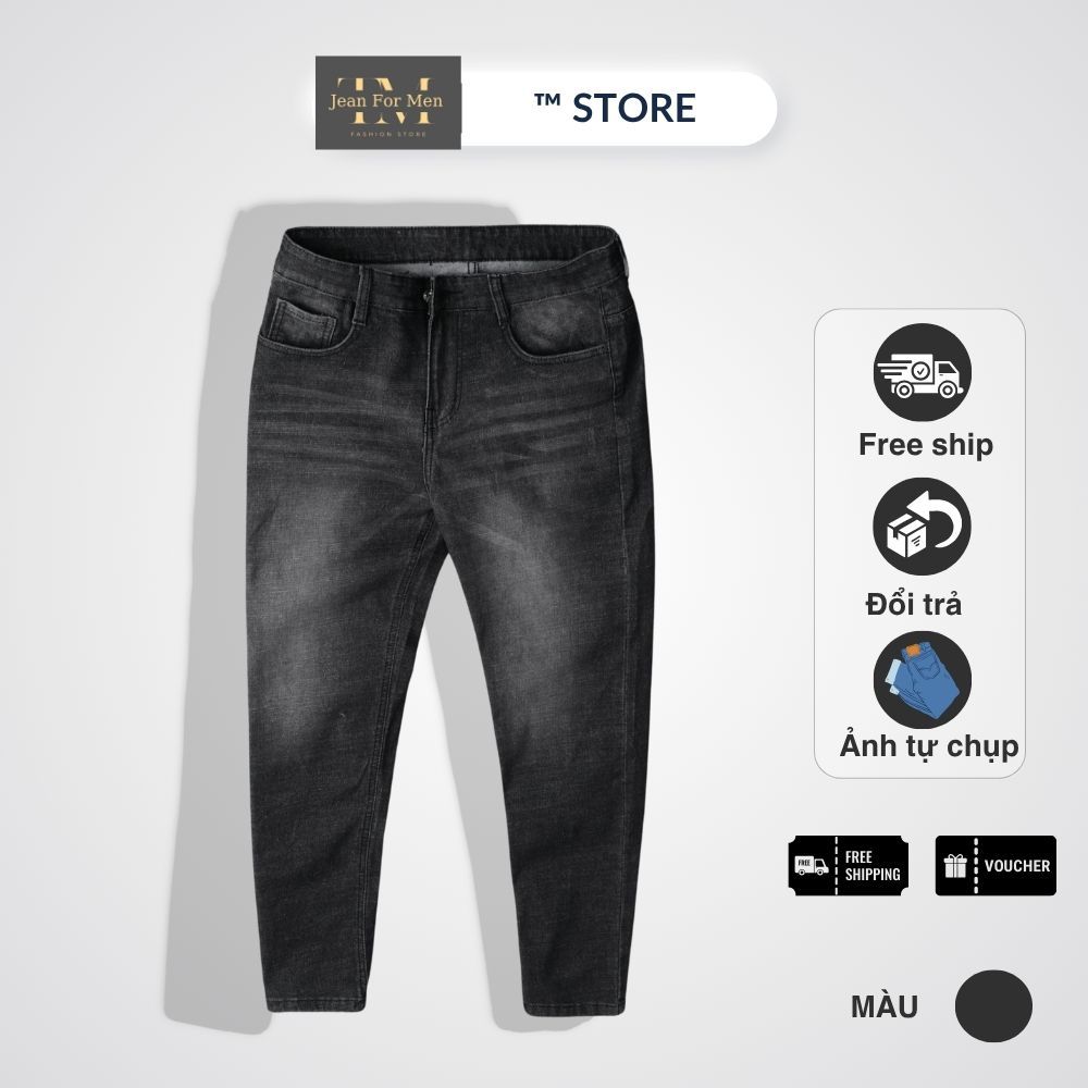 Quần jean nam đen Skinny trơn TM Store form Slim đẹp, Denim Cotton co giãn, Basic dễ phối đồ