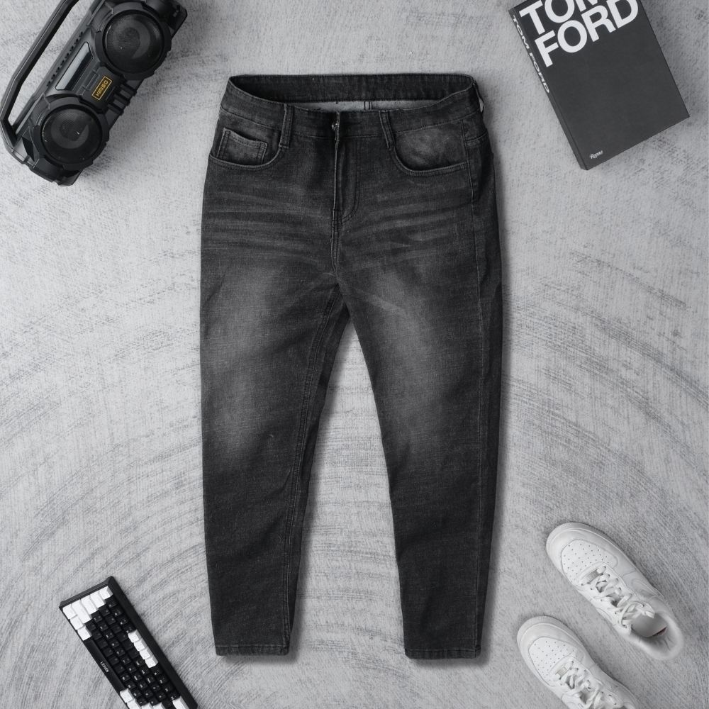 Quần jean nam đen Skinny trơn TM Store form Slim đẹp, Denim Cotton co giãn, Basic dễ phối đồ