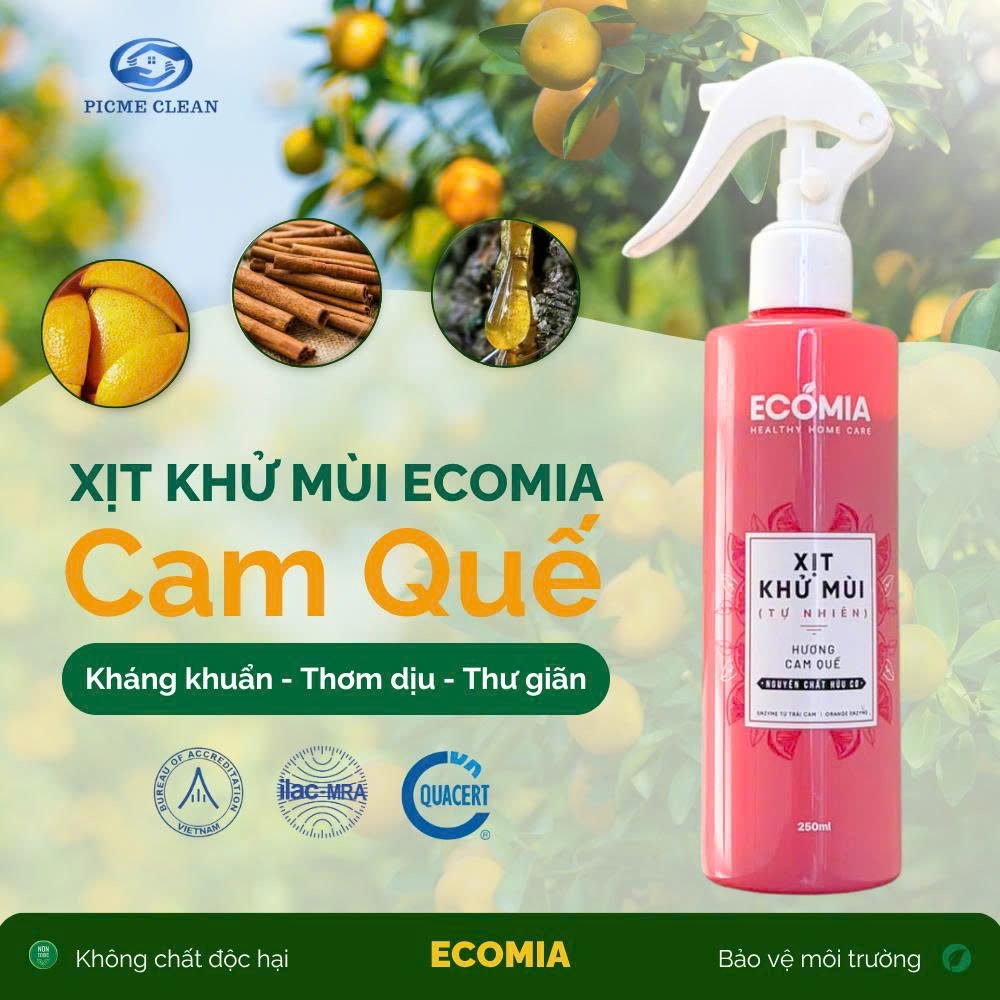 Xịt Phòng Hương Cam Quế ECOMIA Giúp Khử Mùi Ẩm Mốc, Phòng Ngủ, Nhà Vệ Sinh, Phòng Khách, Bếp, Hương Thơm Dễ Chịu