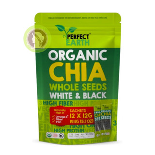 Hạt chia hữu cơ Perfect Earth 144g Organic Chia Whole Seeds (12 gói nhỏ x 12gr)
