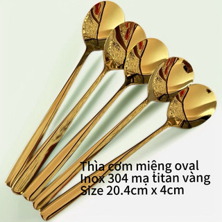 THÌA INOX 304 MẠ TITAN VÀNG KIỂU HÀN QUỐC Miệng Oval Cán Dài Ăn Cơm Sườn Phở Cháo Sang Trọng