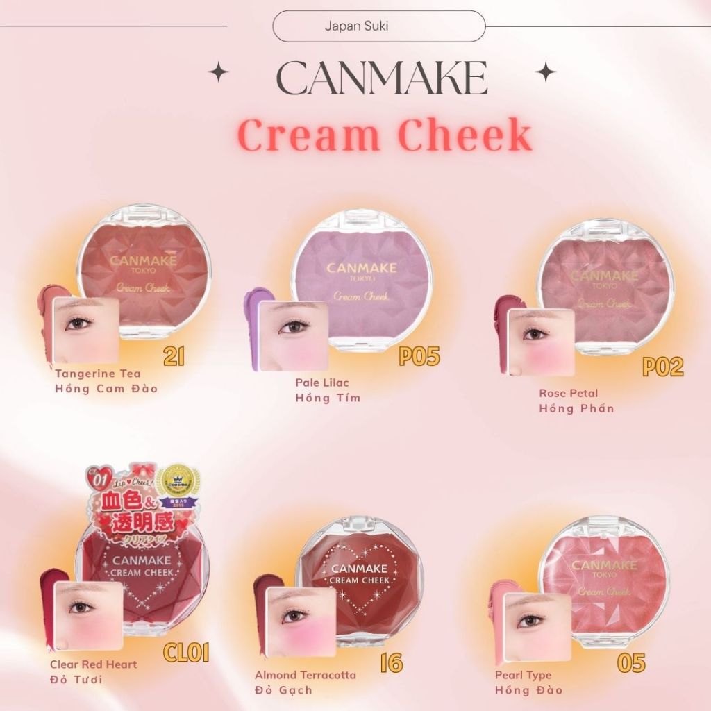 Má hồng dạng kem Canmake Cream Cheek-05,16,21,P02,P05,CL01 (Nội địa ...