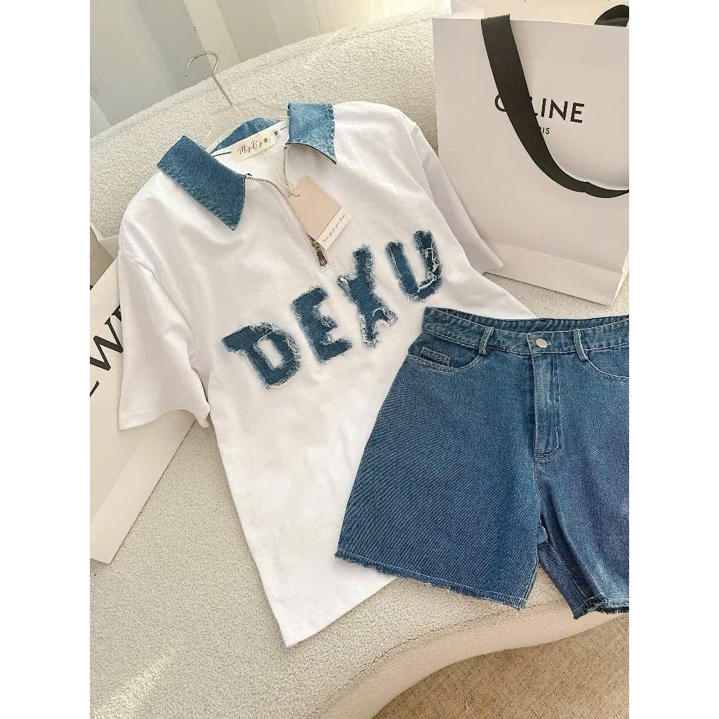 SALE SALE Sét short jean bé gái chất loại 1 co giãn, sét bộ jean đùi áo phông bé gái , bộ cặp mẹ và bé gái 12-60kg