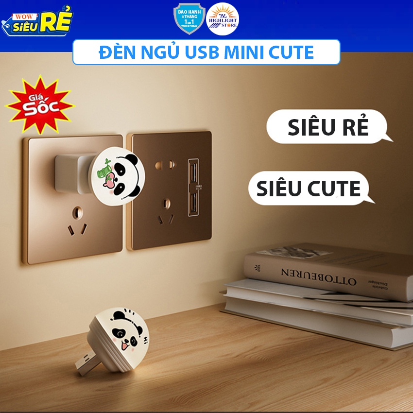 Đèn ngủ gấu trúc đèn USB đèn hoạt hình Highlight Store nhỏ gọn tiện lợi