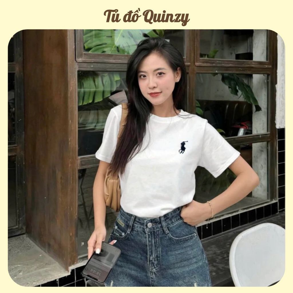 TudoQuinzy Áo thun nữ baby tee, Áo phông nữ tay ngắn thêu hình ngựa chất Cotton co dãn 4 chiều