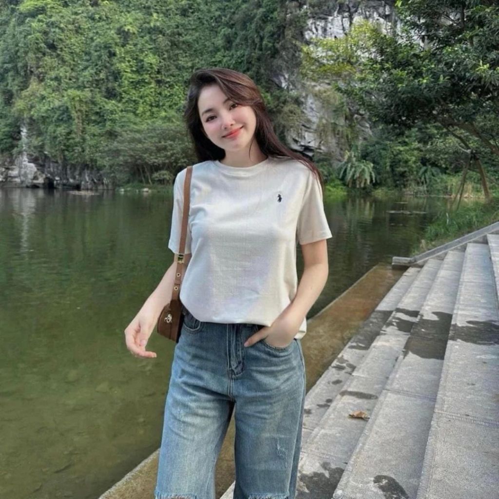 TudoQuinzy Áo thun nữ baby tee, Áo phông nữ tay ngắn thêu hình ngựa chất Cotton co dãn 4 chiều