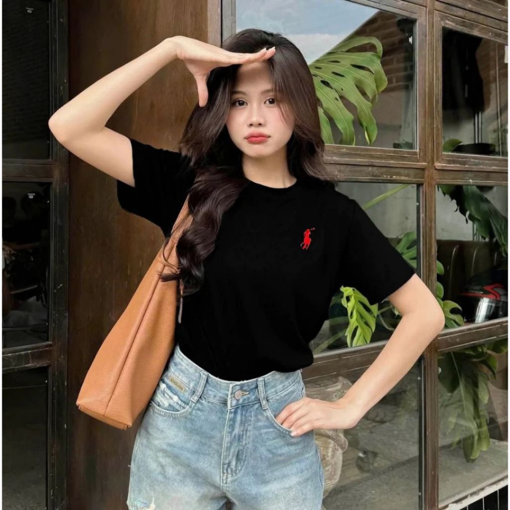 TudoQuinzy Áo thun nữ baby tee, Áo phông nữ tay ngắn thêu hình ngựa chất Cotton co dãn 4 chiều