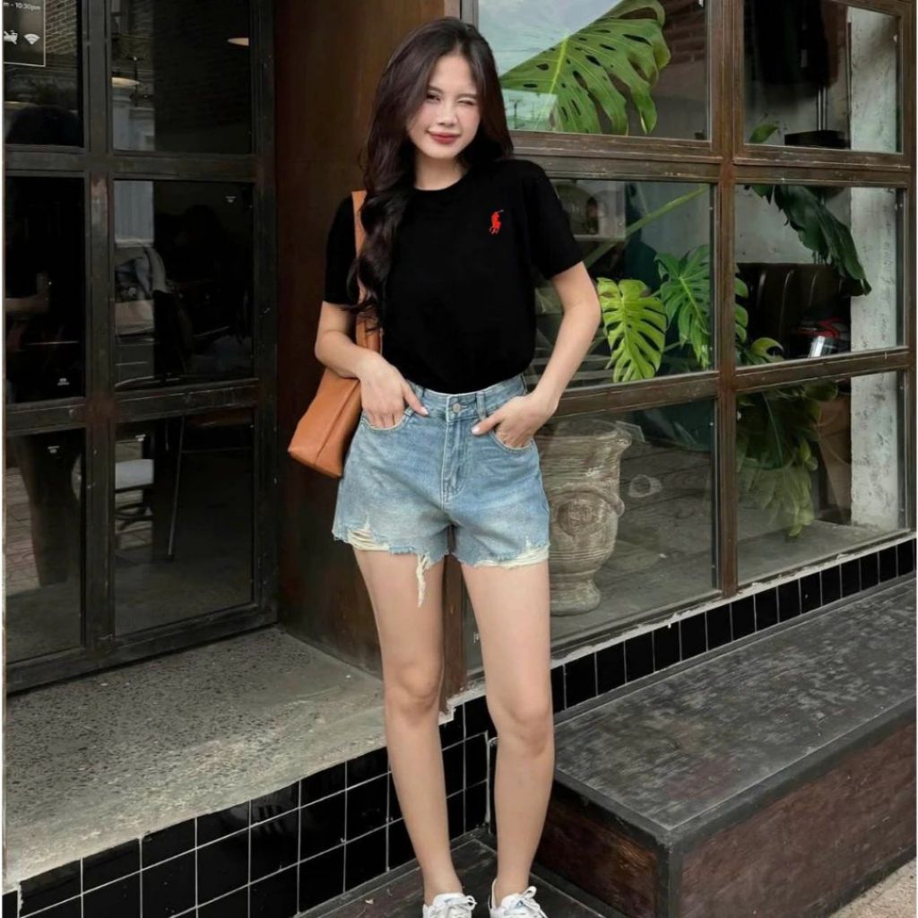 TudoQuinzy Áo thun nữ baby tee, Áo phông nữ tay ngắn thêu hình ngựa chất Cotton co dãn 4 chiều