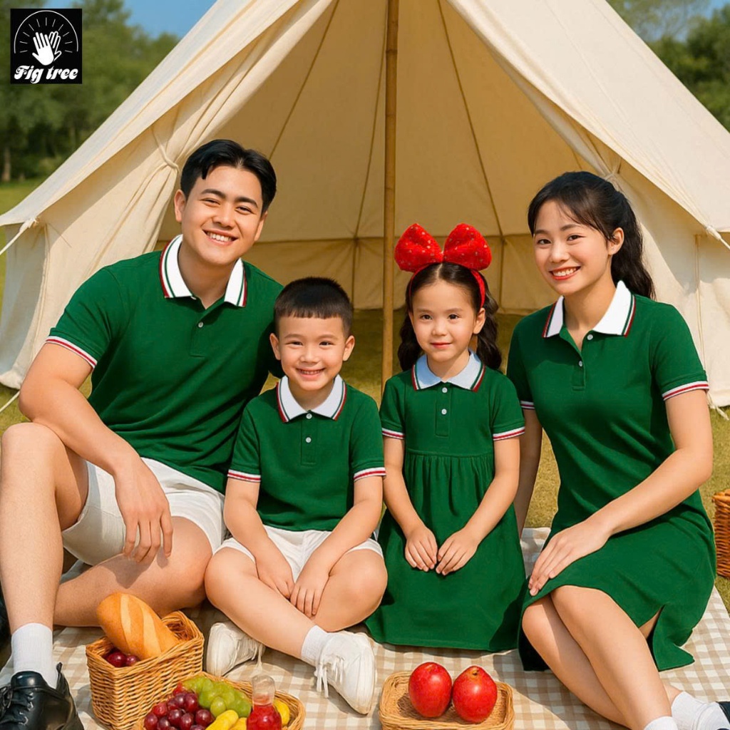 [Chính hãng] Combo Đồng Phục Gia Đình Fig Tree Thun Polo Xanh Rêu Siêu Xinh - Hàng Thiết Kế Fullsize