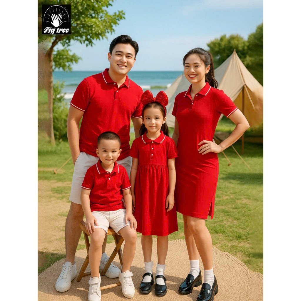 Combo Gia Đình Fig Tree Thun Polo Màu Đỏ Vải Cá Sấu Co Giãn 4 Chiều, Hàng Thiết Kế, Nhiều size