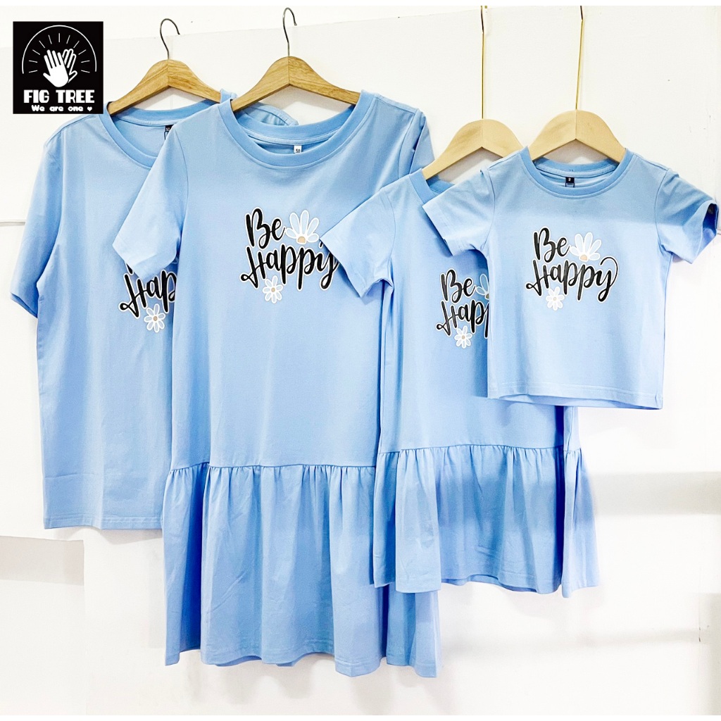 Set Áo Gia đình Fig Tree Màu Xanh Nhạt , Set Áo Nam Váy Nữ Be Happy Chất Cotton Co giãn, Mềm Mát