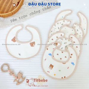 Set 4 Yếm Tròn Sơ Sinh Chống Thấm Xô Muslin Cúc Bấm ATT in họa tiết 4 lớp cao cấp mềm mại cho bé trai gái Đậu Đậu Store