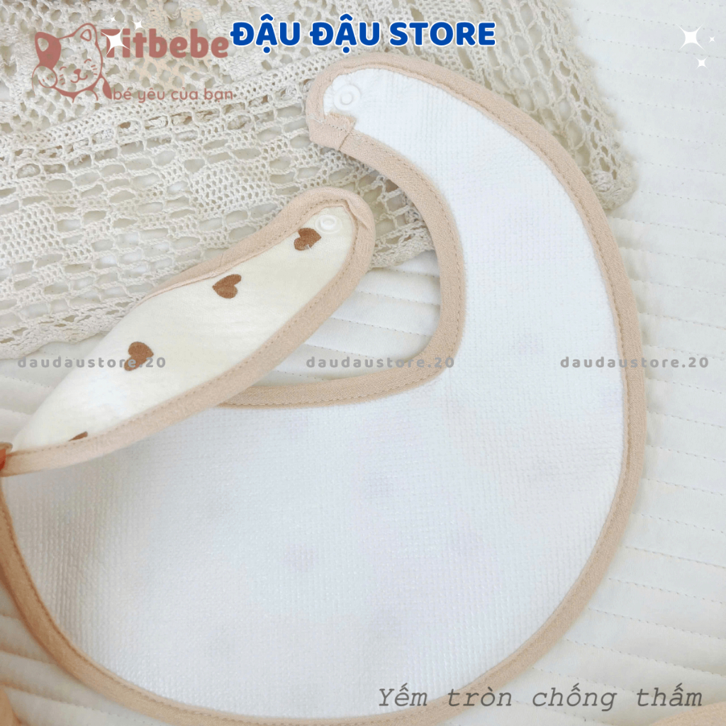 Set 4 Yếm Tròn Sơ Sinh Chống Thấm Xô Muslin Cúc Bấm ATT in họa tiết 4 lớp cao cấp mềm mại cho bé trai gái Đậu Đậu Store